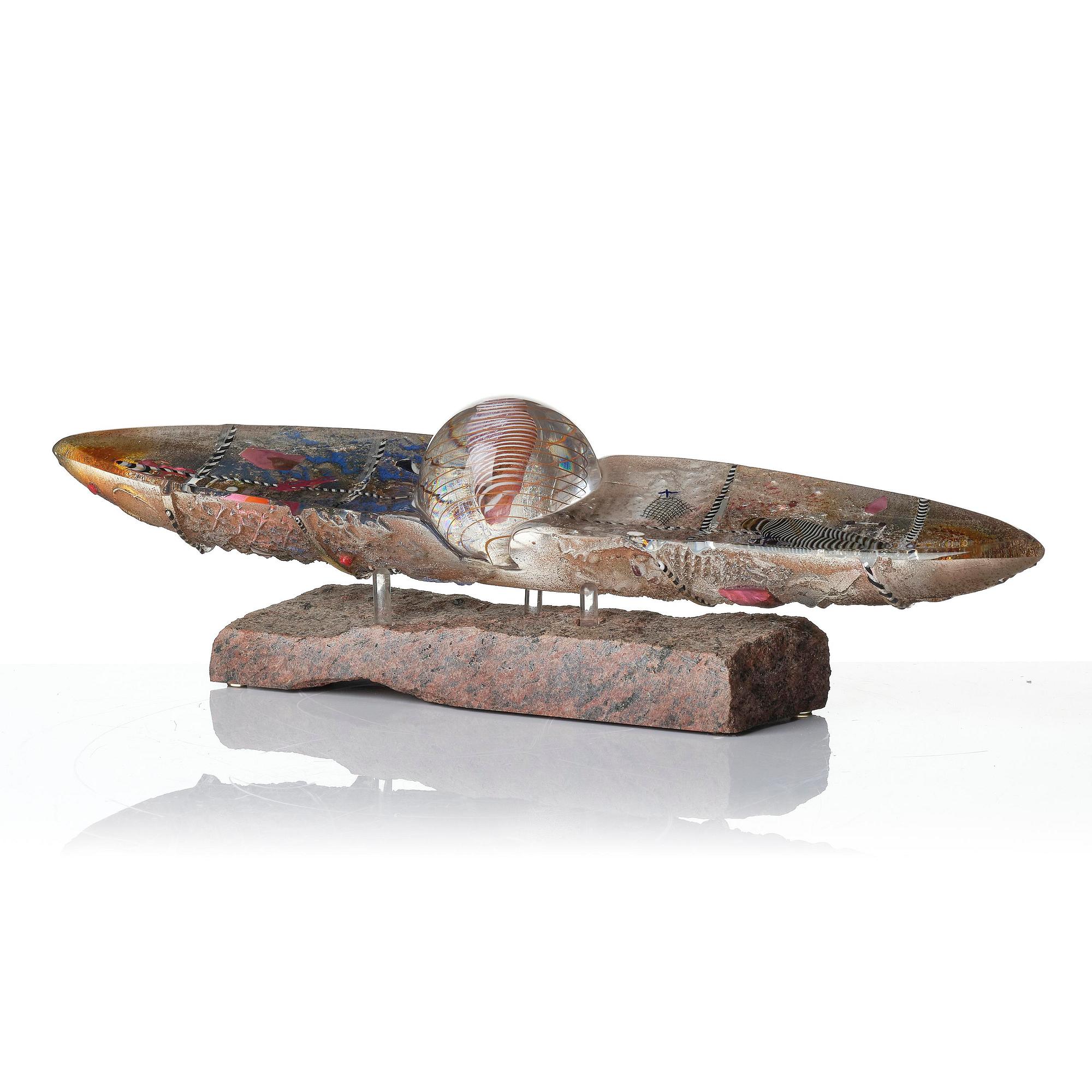 Bertil Vallien, a unique sand cast glass sculpture of a boat, Kosta Boda, Sweden, 1980s.