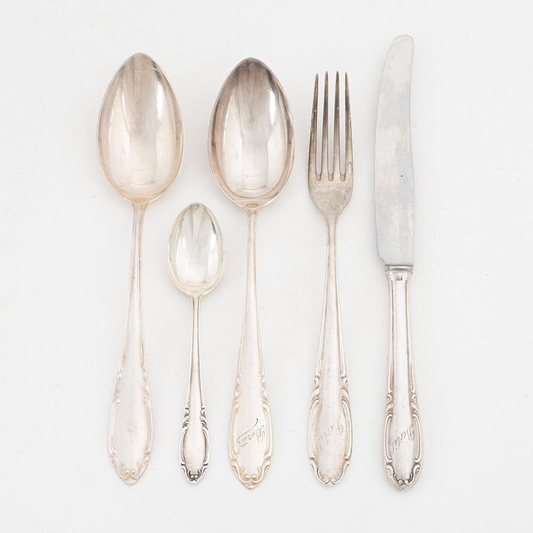 A 37-piece model 'Slottsbarock' silver cutlery, including CG Hallberg, Stockholm, 1956.