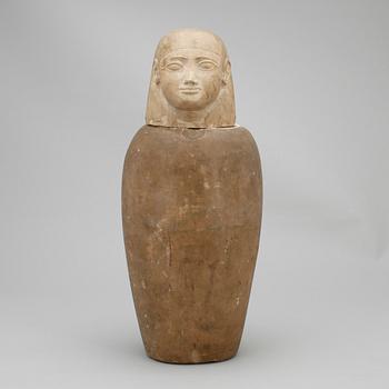 KANOPKÄRL, kalksten, Egypten troligen forntida och sentid 664-331 f Kr.