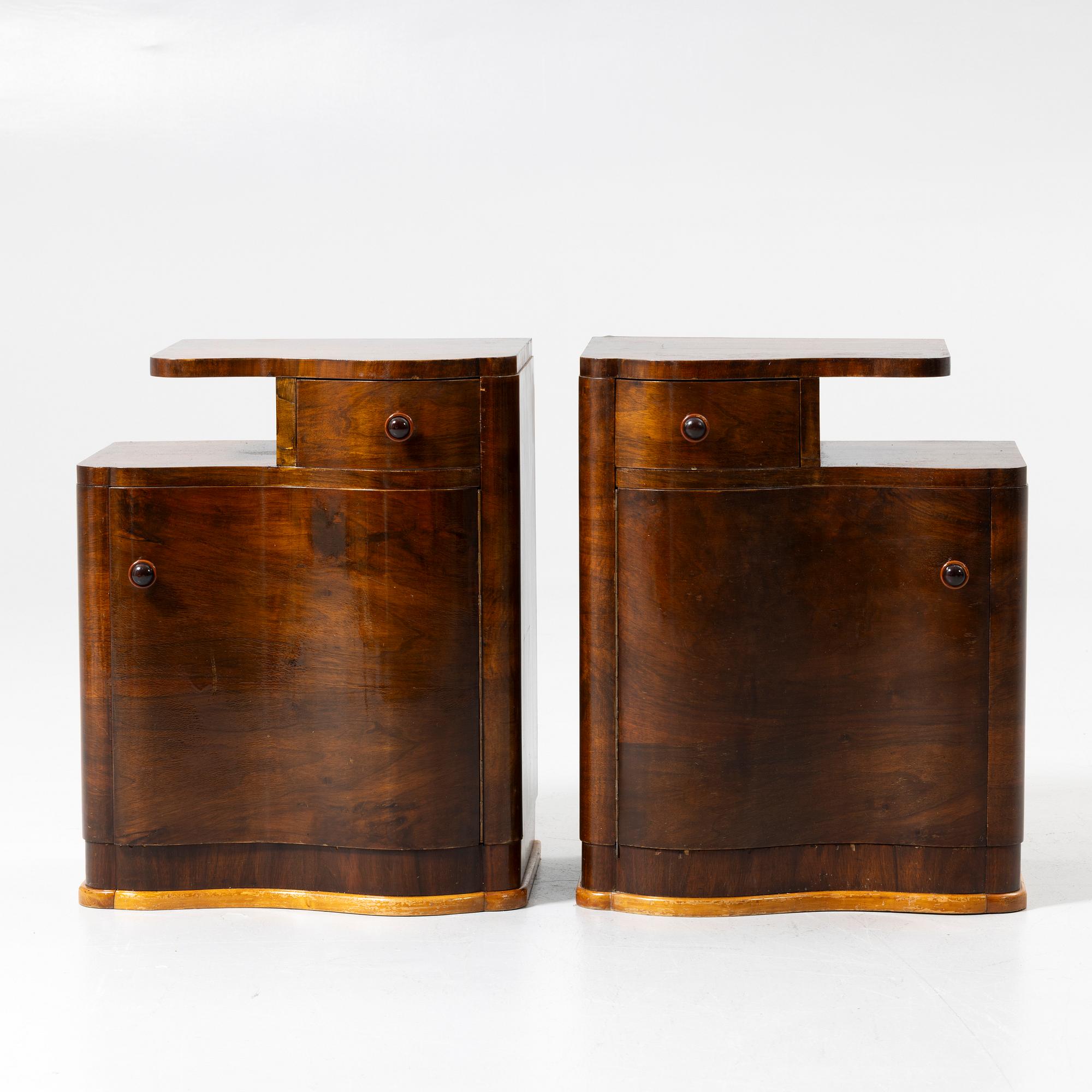 Bedside tables, a pair, first half of the 20th century.
