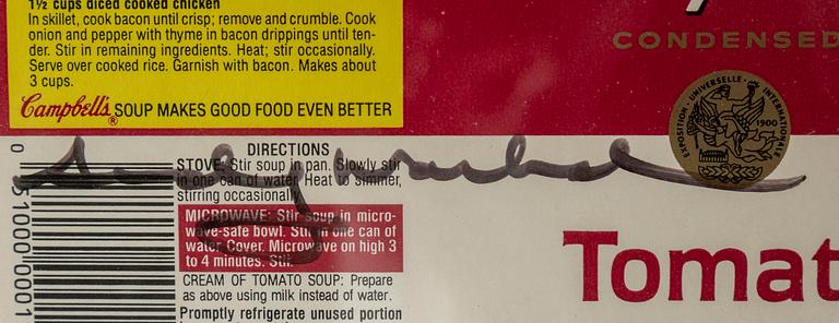 ANDY WARHOL, "Campbell's Tomato Soup" - etikett, signerad.