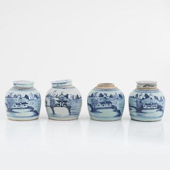 Four ginger jars and a plate, porcelain, China, 18th-19th Century.