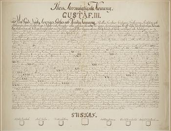 Gustav III.  Handskrivet utmaningsbrev till riddarspelet på Ekolsund 1776.