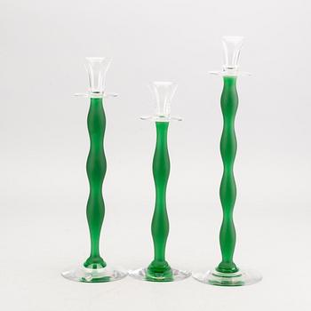 ANNE NILSSON ljusstakar 3 st "Celeste"  Orrefors sent 1900-tal glas.