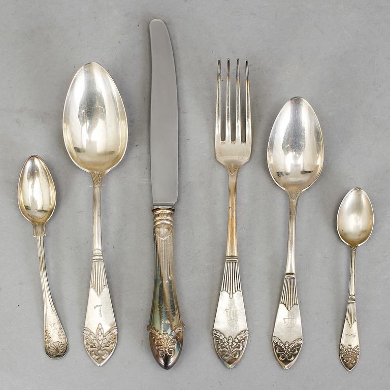SKEDAR, 3+4+3 st, silver samt BESTICKSERVIS, 29 delar, nysilver, modell "Empire", bl.a. CG Hallberg.