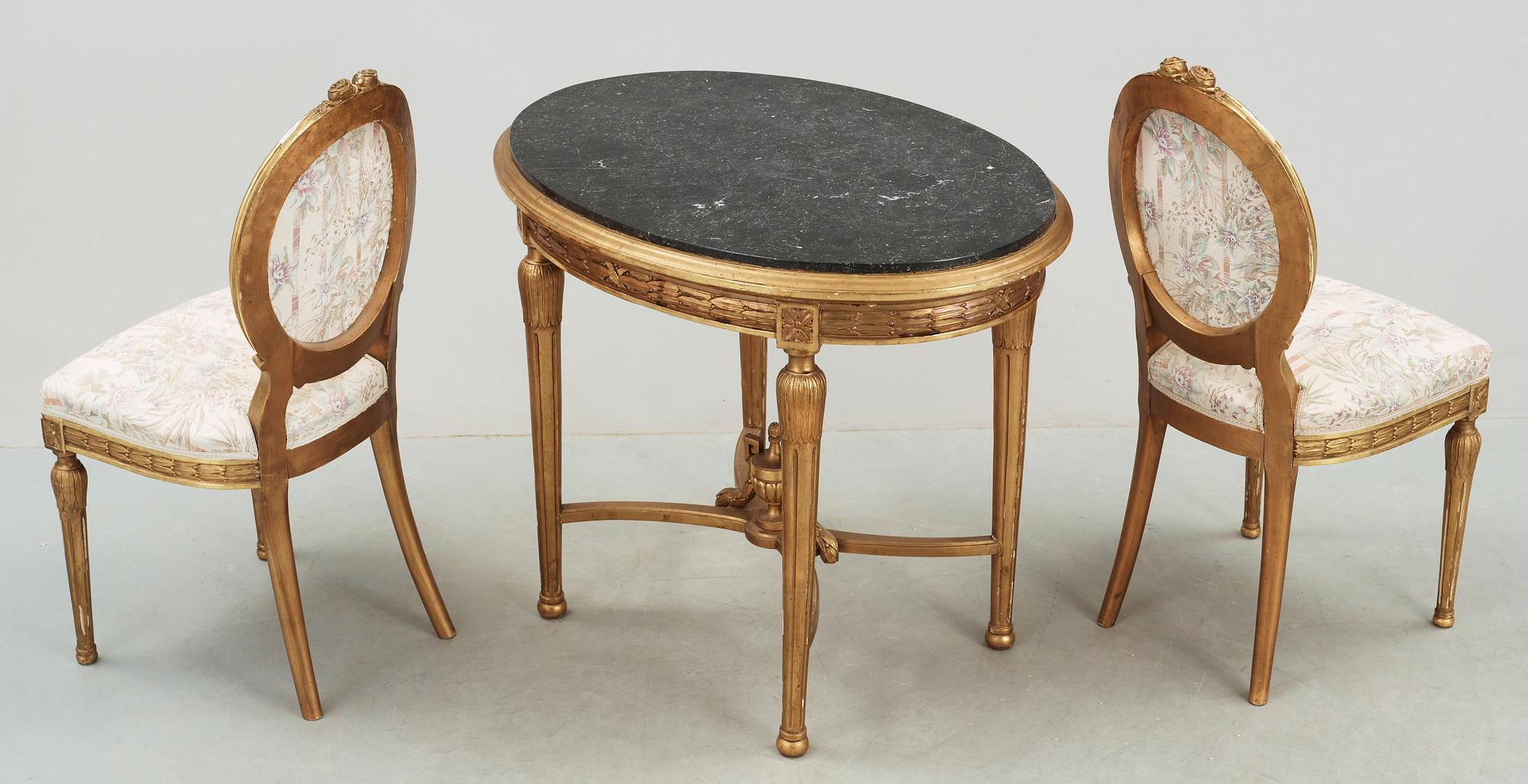 SALONGSGRUPP, 6 delar, gustaviansk stil, 1800-talets slut.
