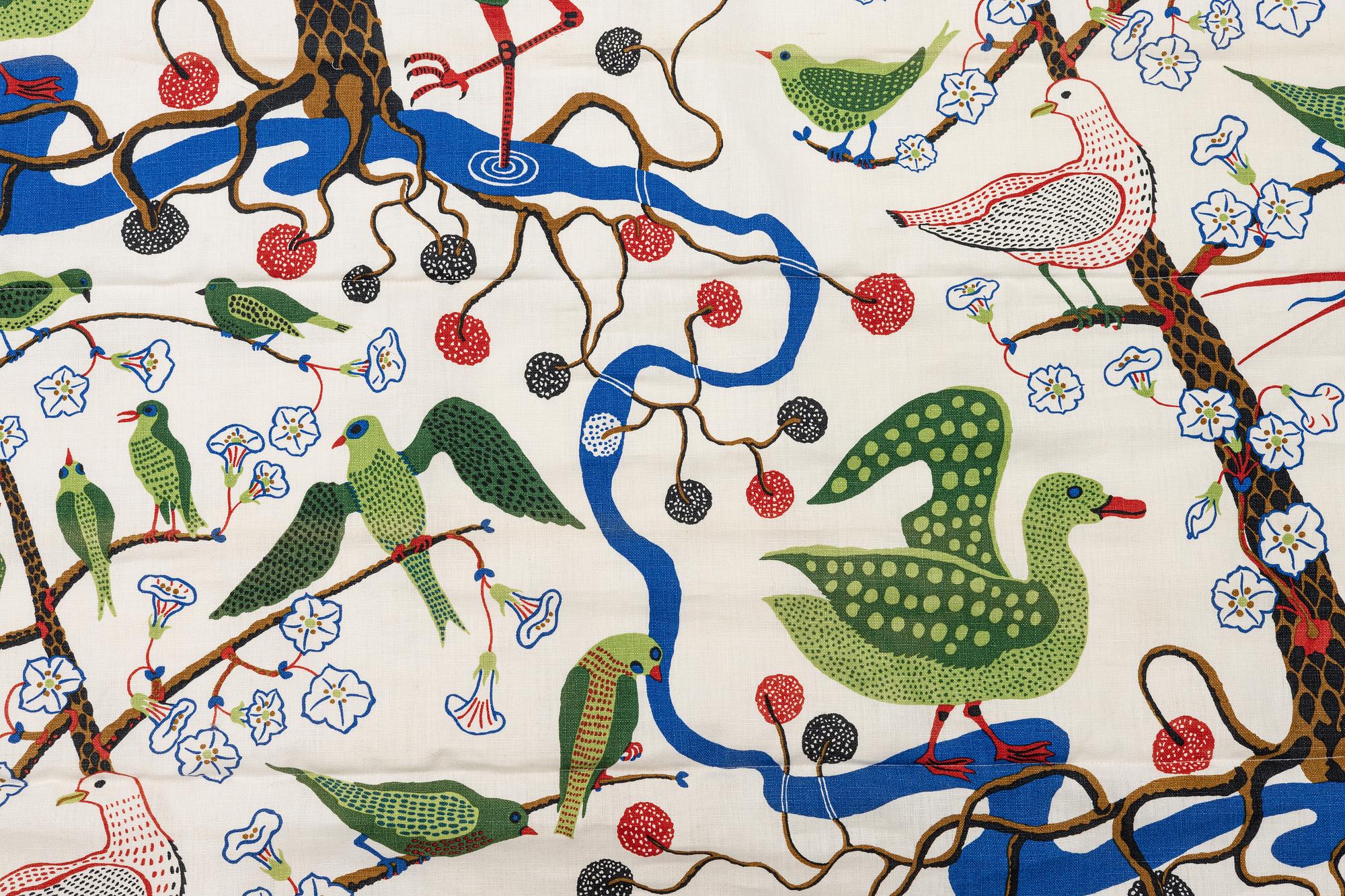 Josef Frank, hissgardiner, ett par, "Gröna Fåglar", Svenskt Tenn.
