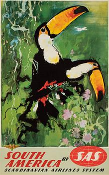 Otto Nielsen, an 'South America' vintage poster, SAS Scandinavian Airlines System, circa 1960.