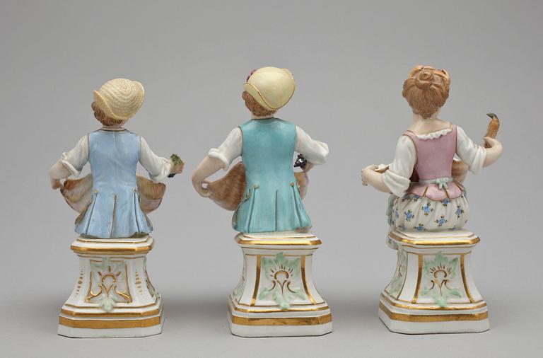 FIGURINER, 3st, porslin, Meissen, 1800/1900-tal.