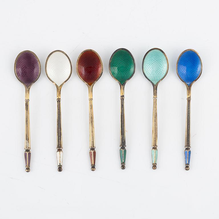 A Michelsen, twelve silver and enamel spoons, Denmark mid 20th century.