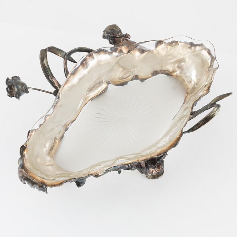 Jardinière, nysilver, jugend, WMFB (Würtembergische Metallwarenfabrik), tidigt 1900-tal.