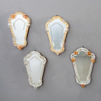 Four mid 20th century mirrors from Murano, Venice Italy.