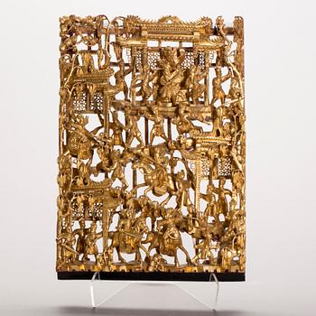 RELIEF, förgyllt trä, Kina, 1900-tal.