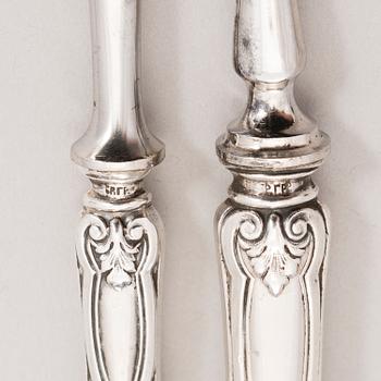 A lobster spoon and an aspic server/ ice cream sickle, silver handles, mark of Grachev Brothers, St Petersburg 1908-26.