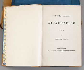 BOKVERK, 4 volymer, "Svenska adelns ättartaflor", Gabriel Anrep samt FU Wrangel och Otto Bergström, Stockholm.