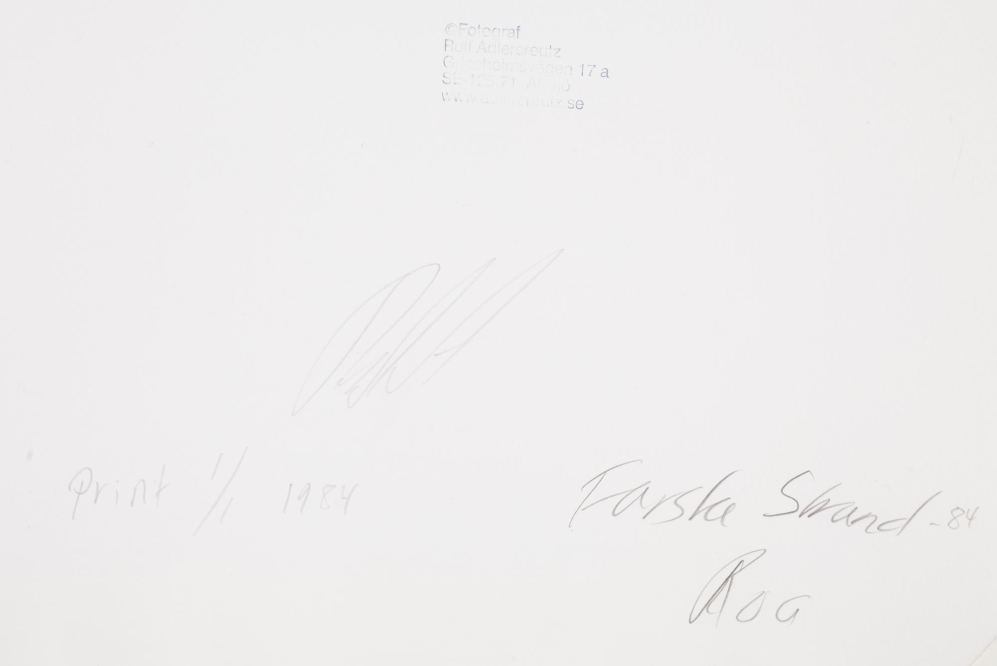 ROLF ADLERCREUTZ, silvergelatinfotografi, signerad och daterad -84, numrerad 1/1 a tergo, vintage.