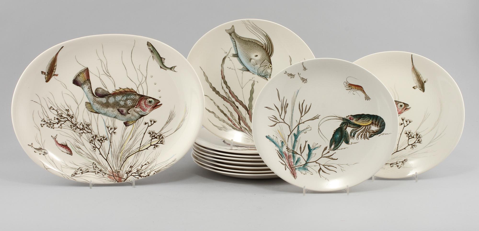 SERVISDELAR, 11 st, flintgods, "Fish" Johnson Bros. England, 1900-talets andra hälft.