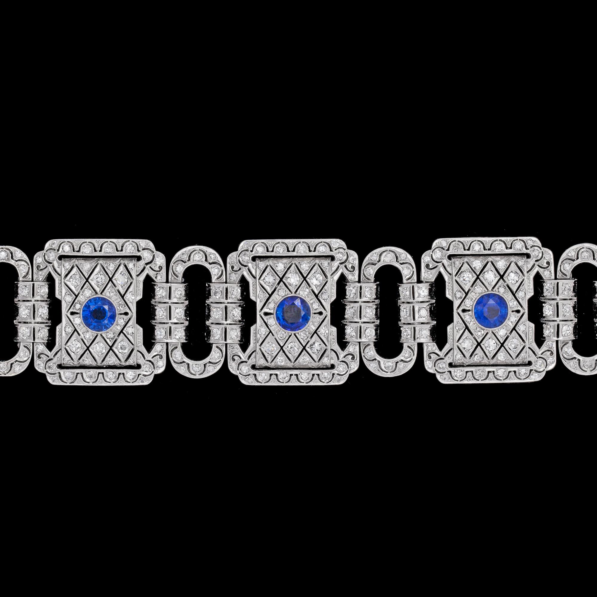 An Art Deco blue sapphire and diamond bracelet, 1930's.