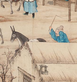 A large Chinese tapestry/painting by an unknown artist, colour and ink on paper, late Qingdynasty / early 20th Century.