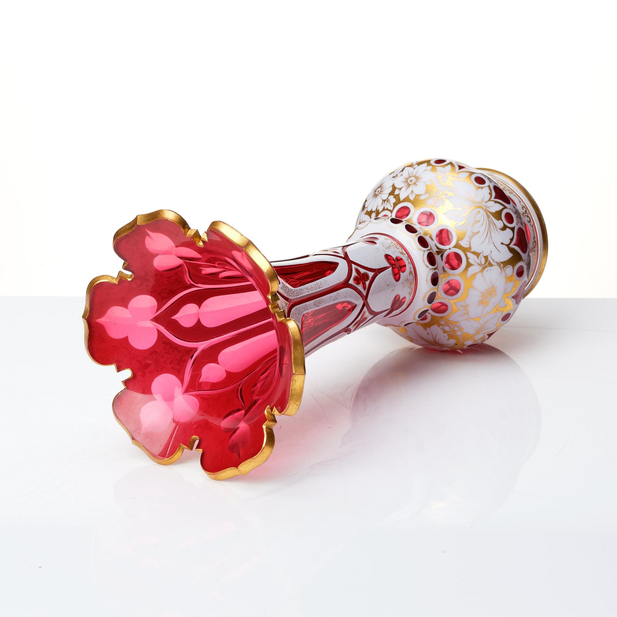 A ruby red glass vase, Russia or Bohemia, 19th century.