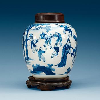 1889. A blue and white jar, Qing dynasty, Kangxi (1662-1722).