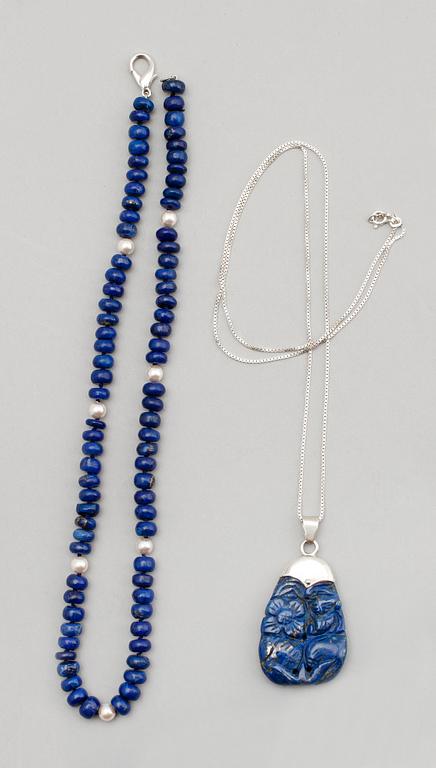 HALSBAND SAMT HÄNGE MED KEDJA, lapis lazuli.