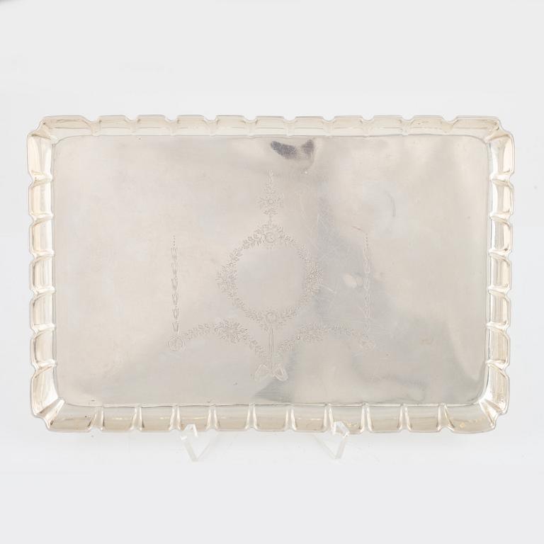 A silver tray, Synyer & Beddoes, Birmingham, England, 1945.