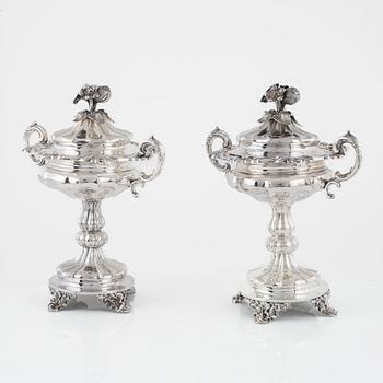 A Pair of Swedish Silver Sugar Bowls, mark of Gustaf Möllenborg (Carl Teodor Féron), Stockholm 1856.