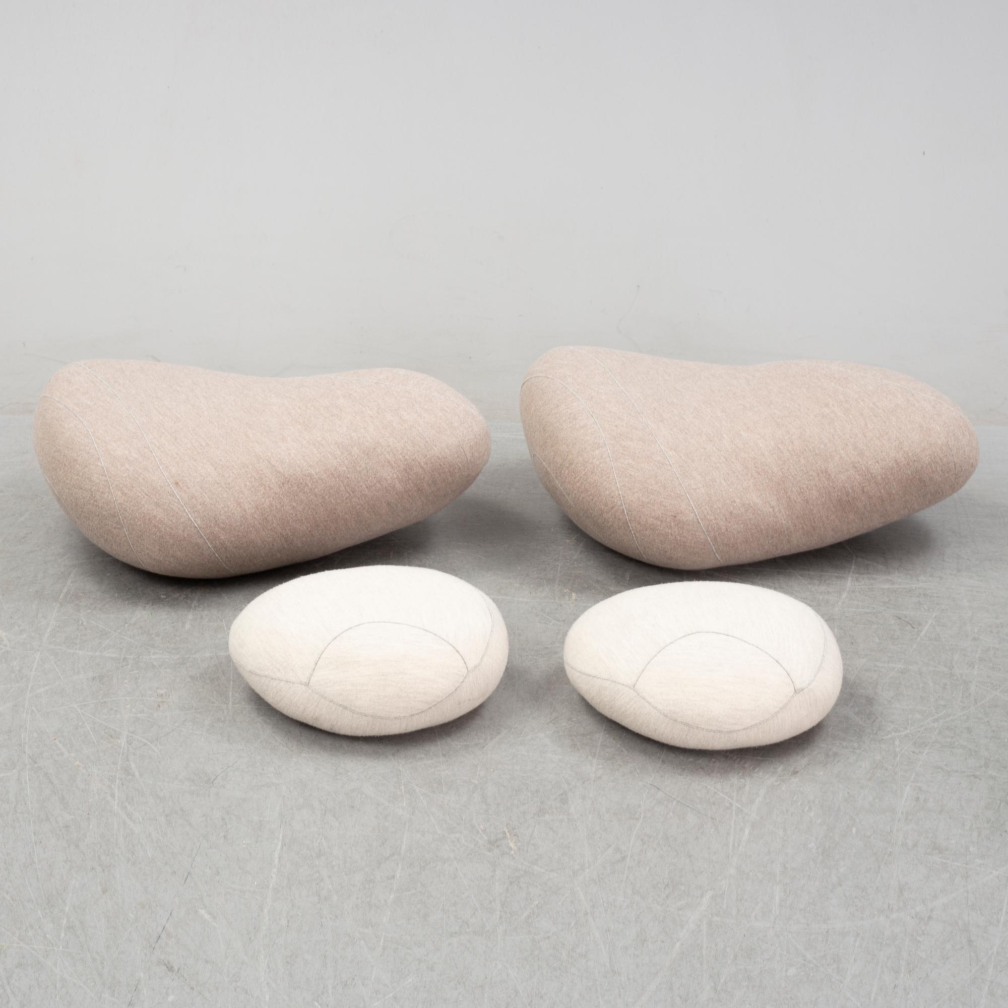 9 pebbles cushions, 'Linvingstones', Smarin, and three stools, 'Wire Log', Pols Potten.