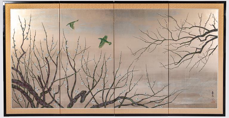A Japanese four folded panel, 20th century.