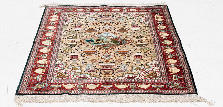Rug, silk, figural, approx. 151 x 100 cm.