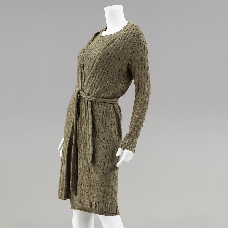 A knitten dress with long cardigan by Ralph Lauren.