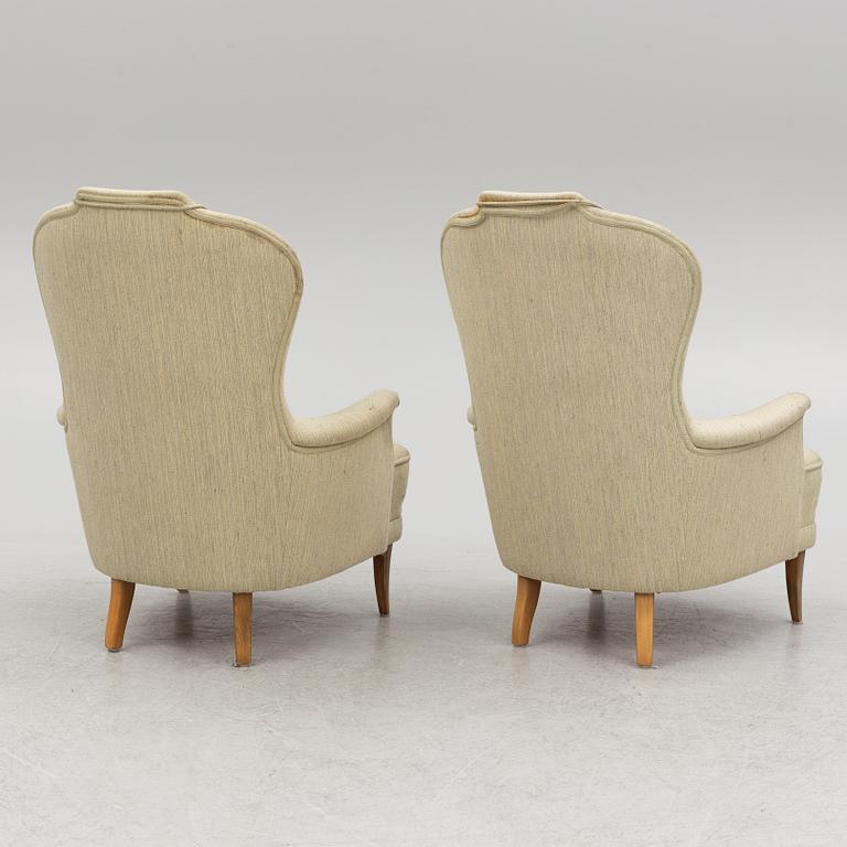 Carl Malmsten, armchairs, a pair "Farmor", O.H. Sjögren, second half of the 20th century.