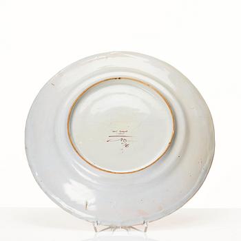 A Swedish faience dish and a plate, 18th Century.