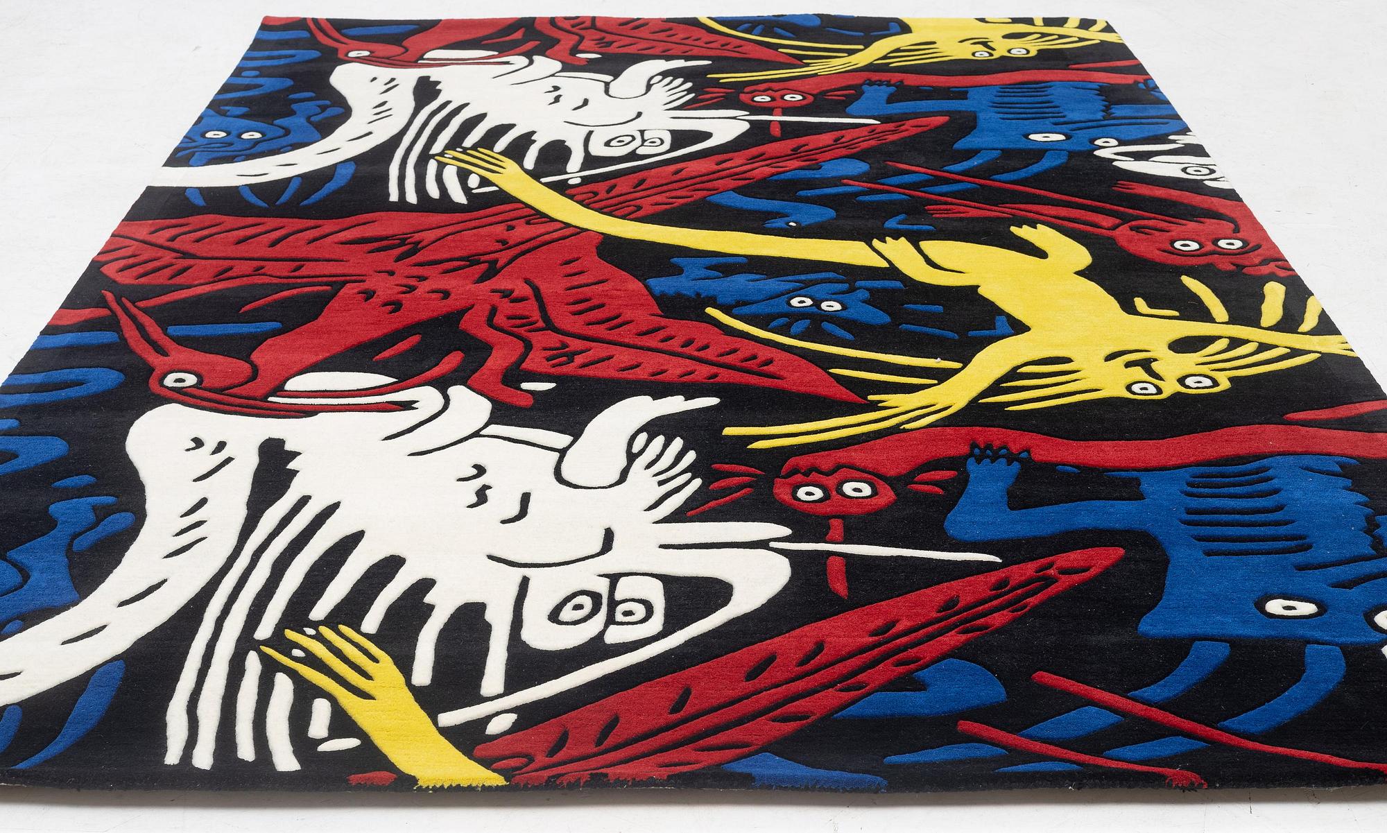 Carl Johan De Geer, matta, "Monster, Mondrian", handtuftad, ca 300 x 200 cm, signerad o numrerad.
