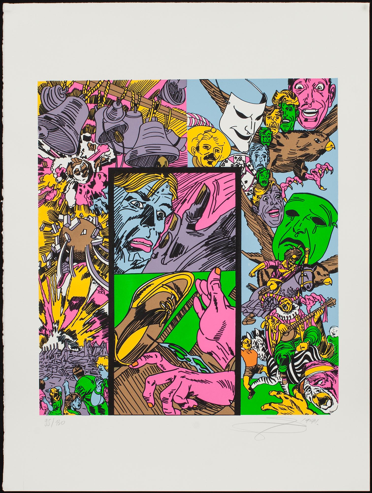 GUDMUNDUR ERRÓ, färglitografi, signerad, numrerad 95/130 och daterad- 1991.