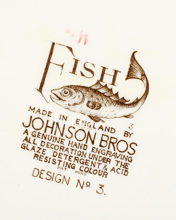 FISKSERVIS, 17 delar, porslin, "Fish", Johnson Bros, England, 1900-talets mitt.