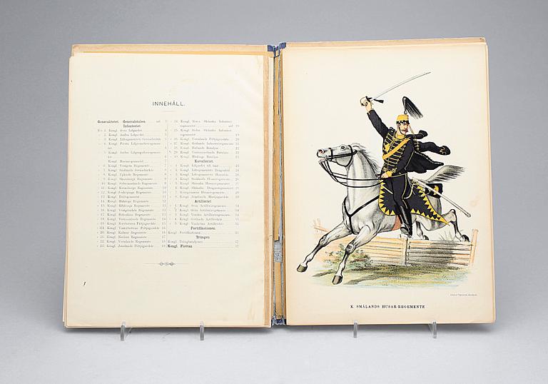 BÖCKER OCH VYKORT, 2+1, uniformer och adelsvapen, 1890-tal.