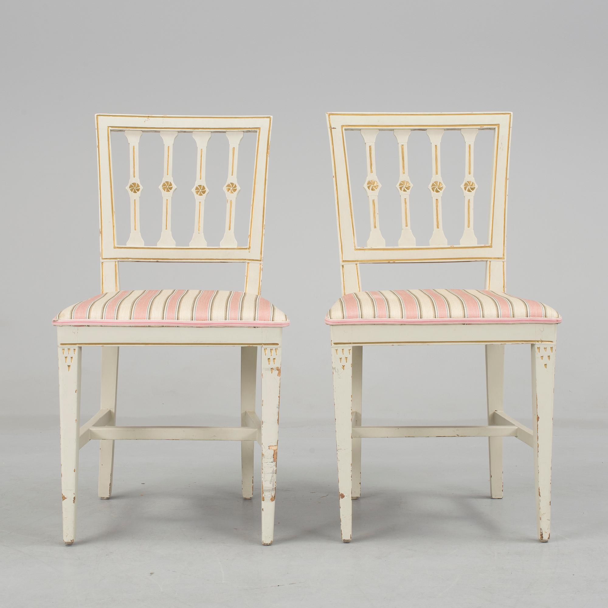 A pair of Swedish Gustavian chairs by Anders Andersson, signed AAS, Lindome from around year 1800.