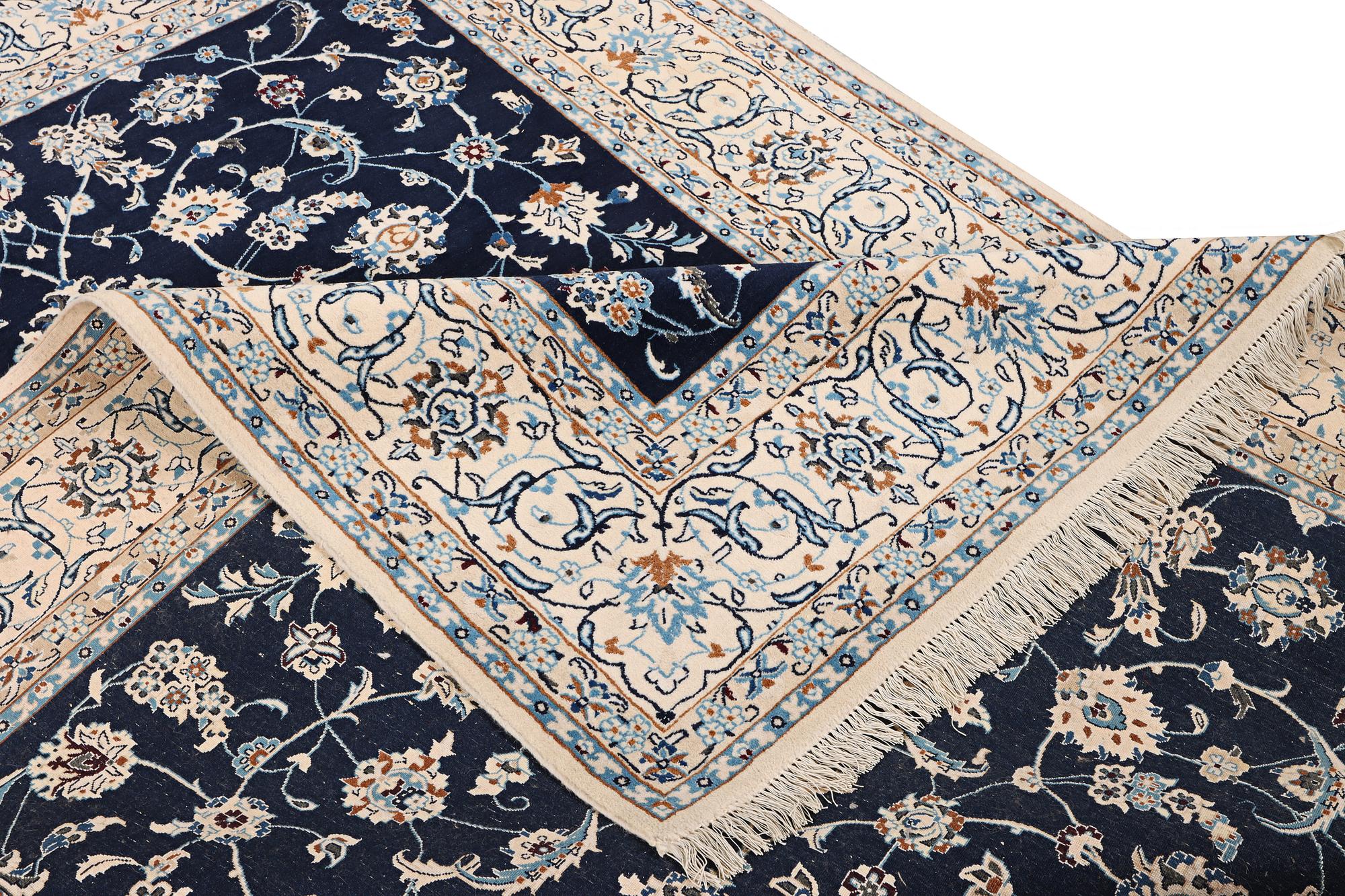 A part silk Nain rug, 9LA, c. 302 x 198 cm.