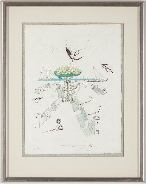 SALVADOR DALÍ,  hand coloured etching on Japon paper, signed in pencil and numbered EA, 1967.