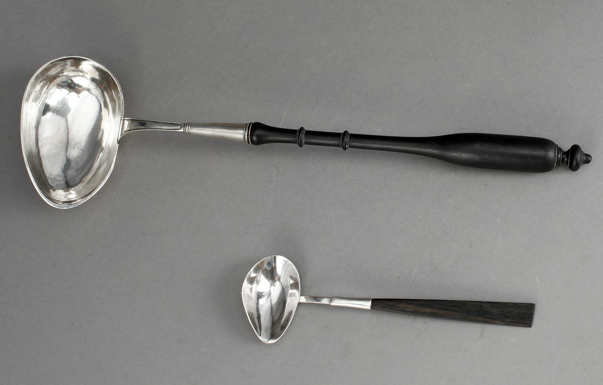 SOPPSLEV samt SÅSSLEV. Silver, Gränna 1802 resp Göteborg 1967.