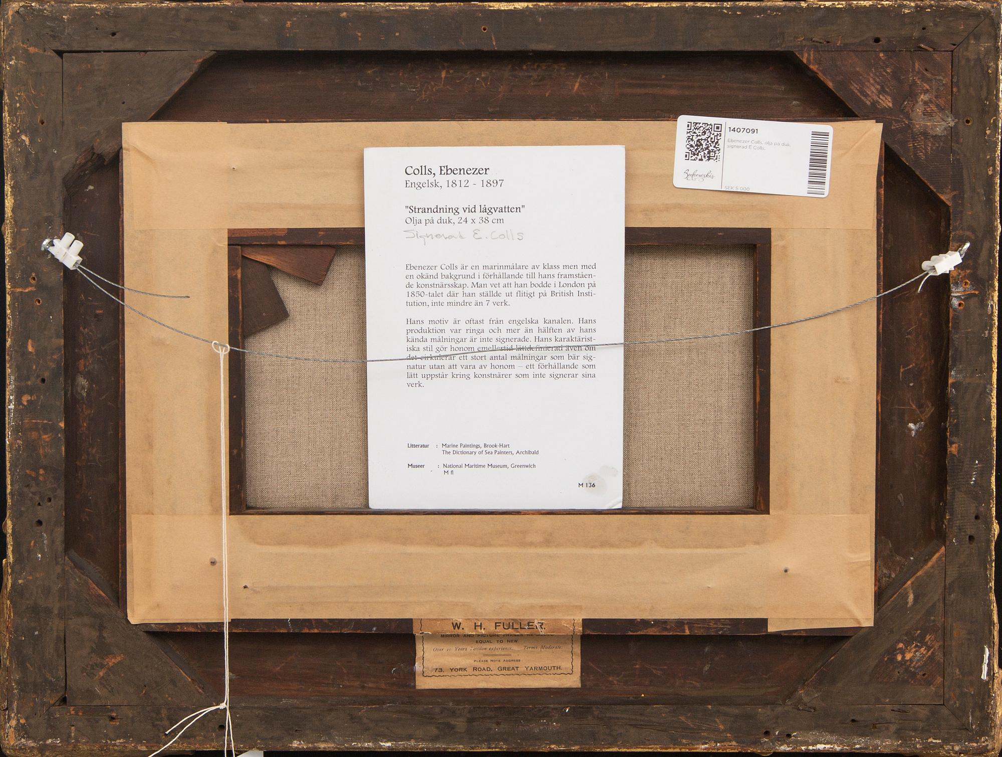 Ebenezer Colls, oil on canvas, signed E Colls.