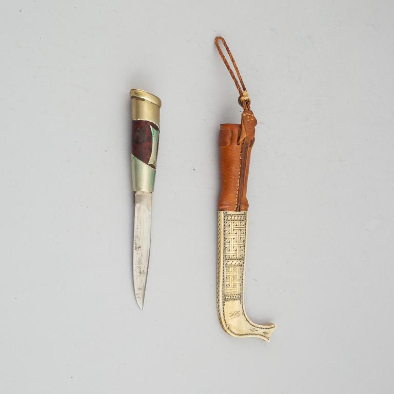 A reindeer horn Sami knife, signed NB.