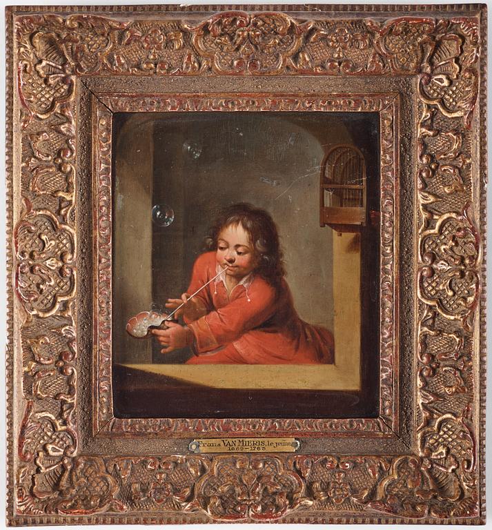 Franz van Mieris II Circle of, Boy blowing soap bubbles.