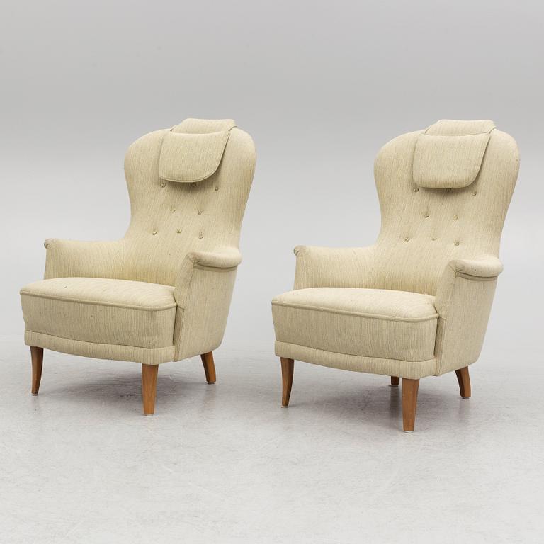 Carl Malmsten, armchairs, a pair "Farmor", O.H. Sjögren, second half of the 20th century.