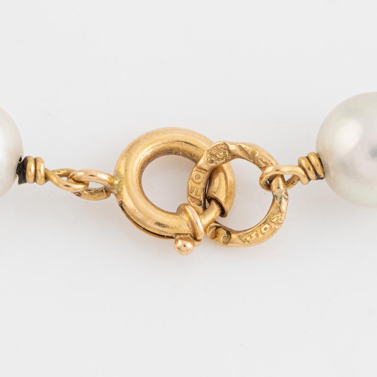 Collier, brosch samt ett par örhängen, guld samt pärlor.