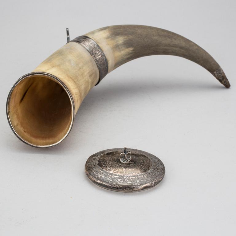 DRYCKESHORN, silver och horn, Carl Fredrik Jonssén, Uddevalla, 1879.