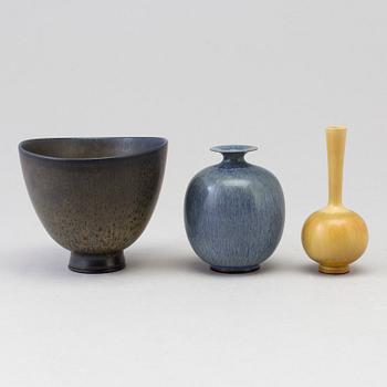 2 stoneware vases and 1 bowl, Berndt Friberg, Gustavsberg studio.