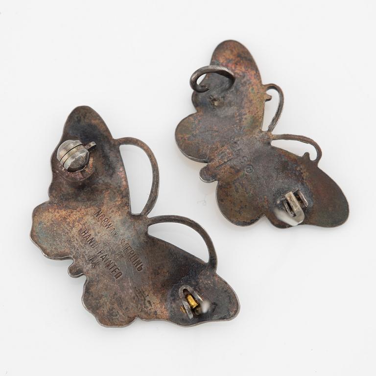Brooches, a pair, butterflies, Aksel Holmsel, silver and enamel.